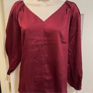 Ann Taylor LOFT Wine Burgundy “Satin” Blouse Sz Lrg